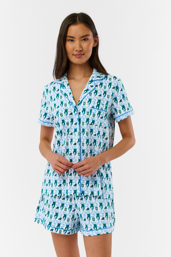 Green Wave Lovely Monkey Polo Pajamas Hover Image