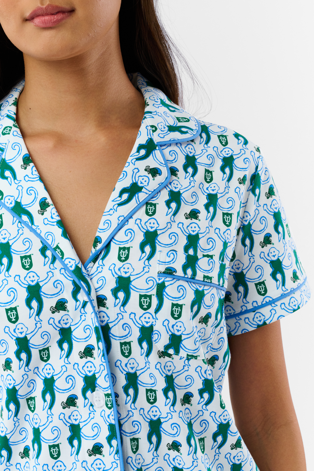 Green Wave Lovely Monkey Polo Pajamas
