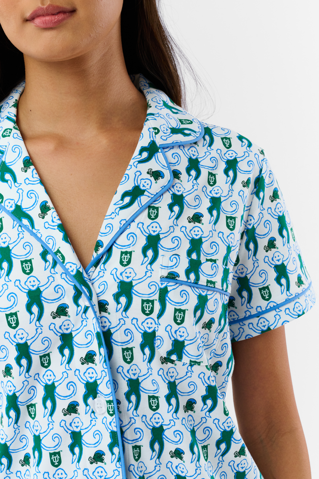 Green Wave Lovely Monkey Polo Pajamas Main Image