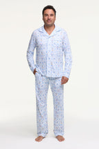 Mens Starry Nights Lattice Long Sleeve Polo Pajamas