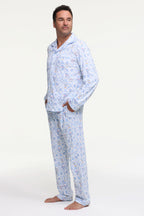 Mens Starry Nights Lattice Long Sleeve Polo Pajamas