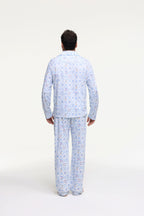 Mens Starry Nights Lattice Long Sleeve Polo Pajamas