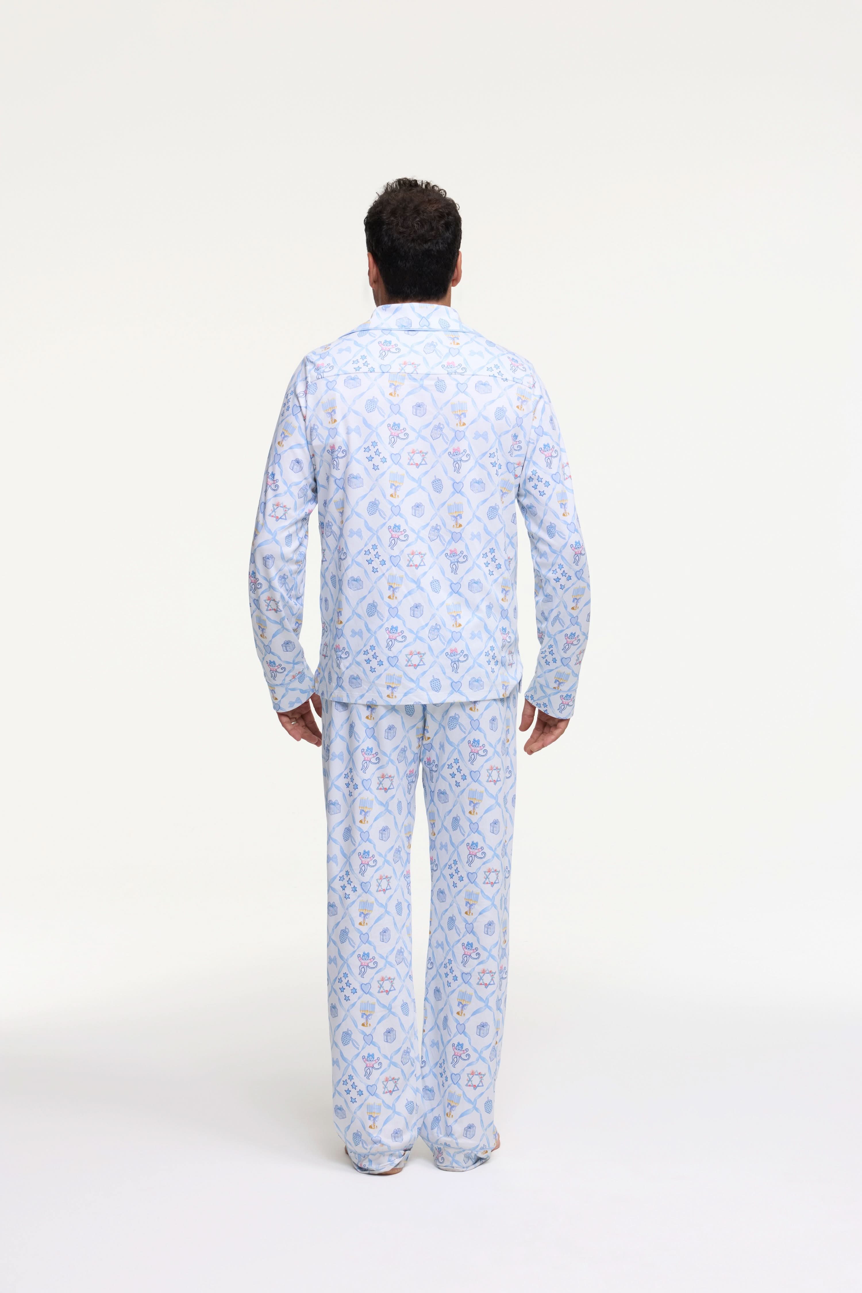 Mens Starry Nights Lattice Long Sleeve Polo Pajamas
