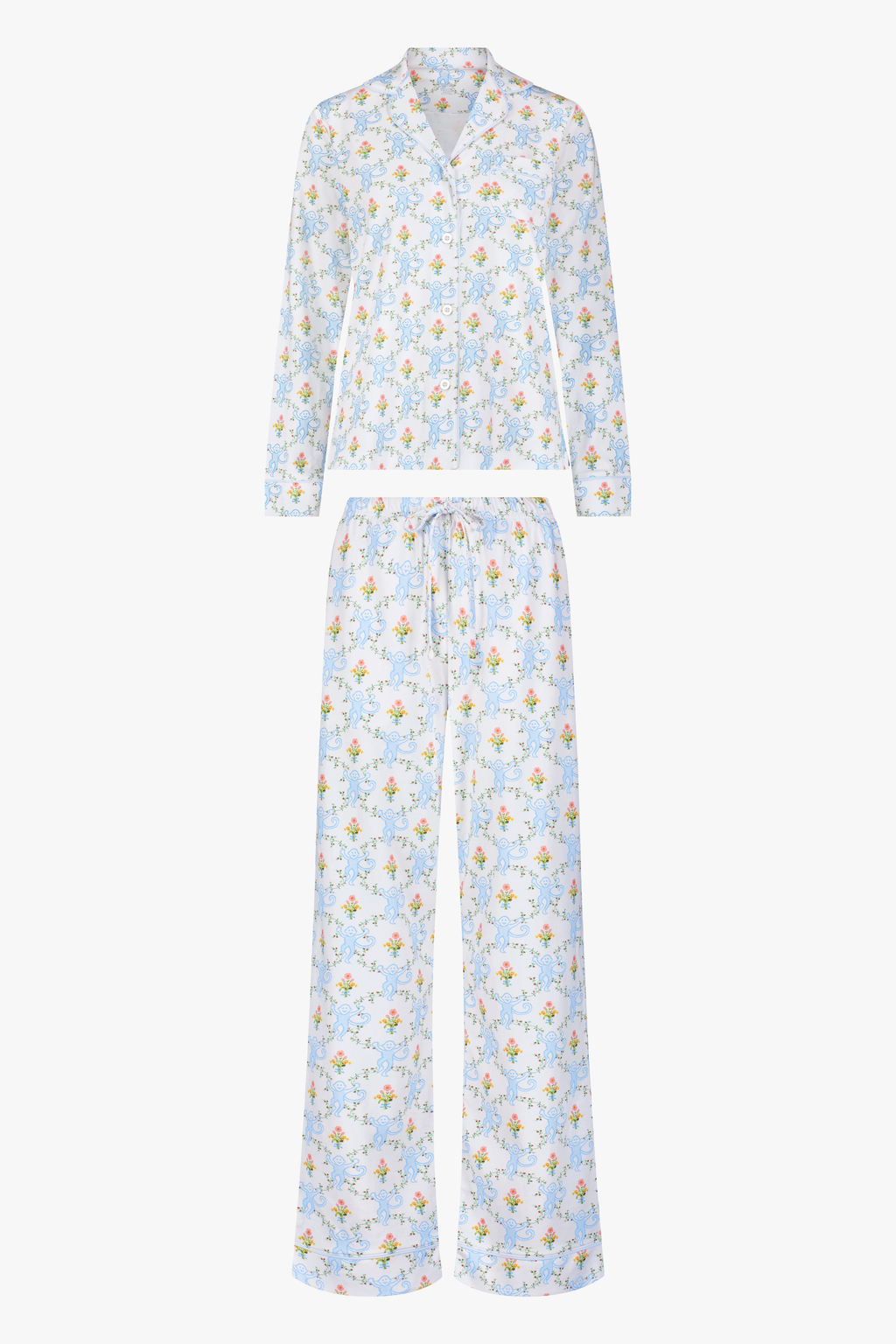 Floral Monkey Trellis Long Sleeve Polo Pajamas