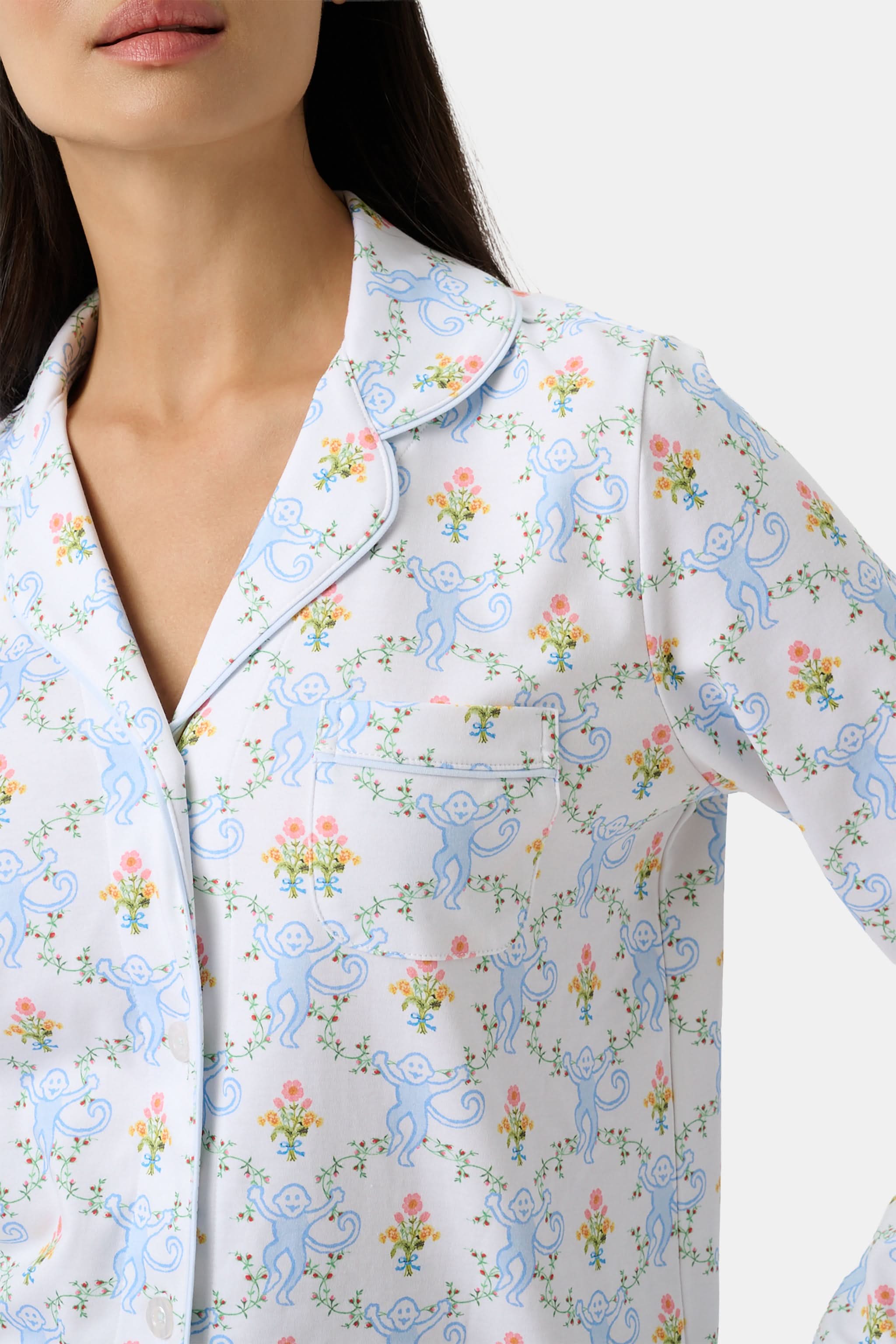 Floral Monkey Trellis Long Sleeve Polo Pajamas