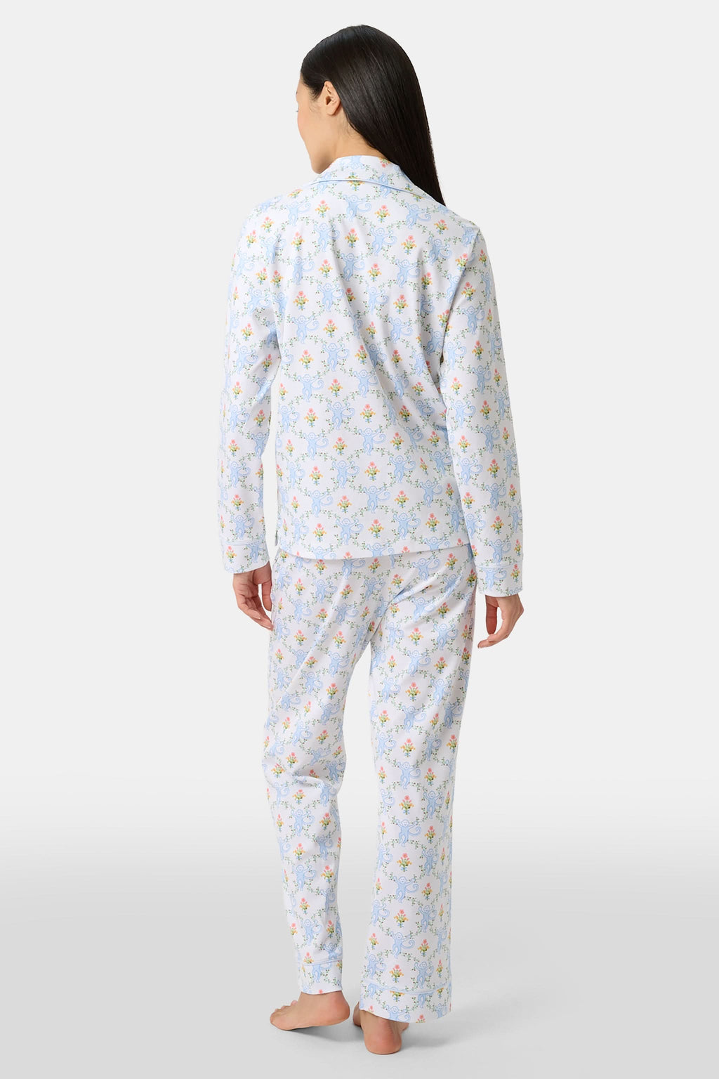 Floral Monkey Trellis Long Sleeve Polo Pajamas