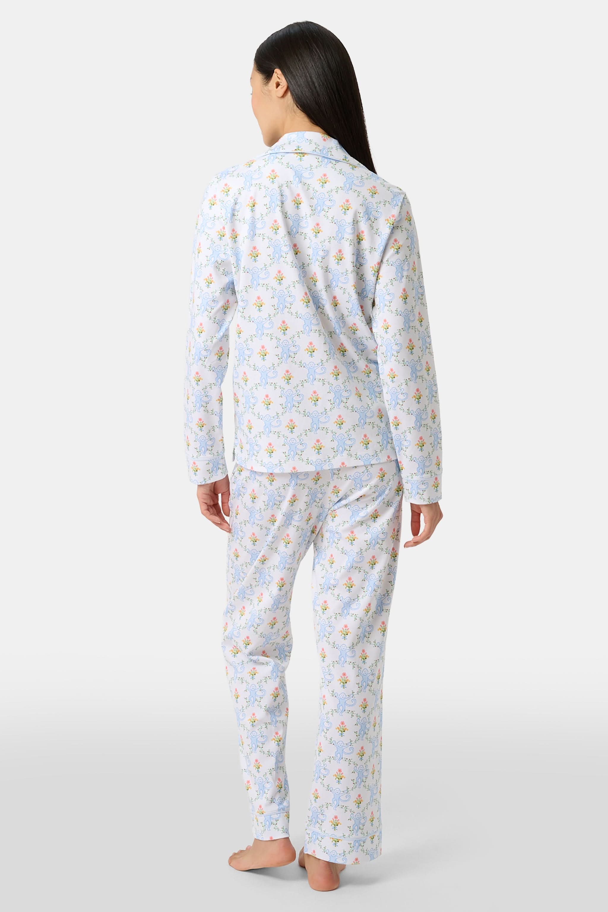 Floral Monkey Trellis Long Sleeve Polo Pajamas