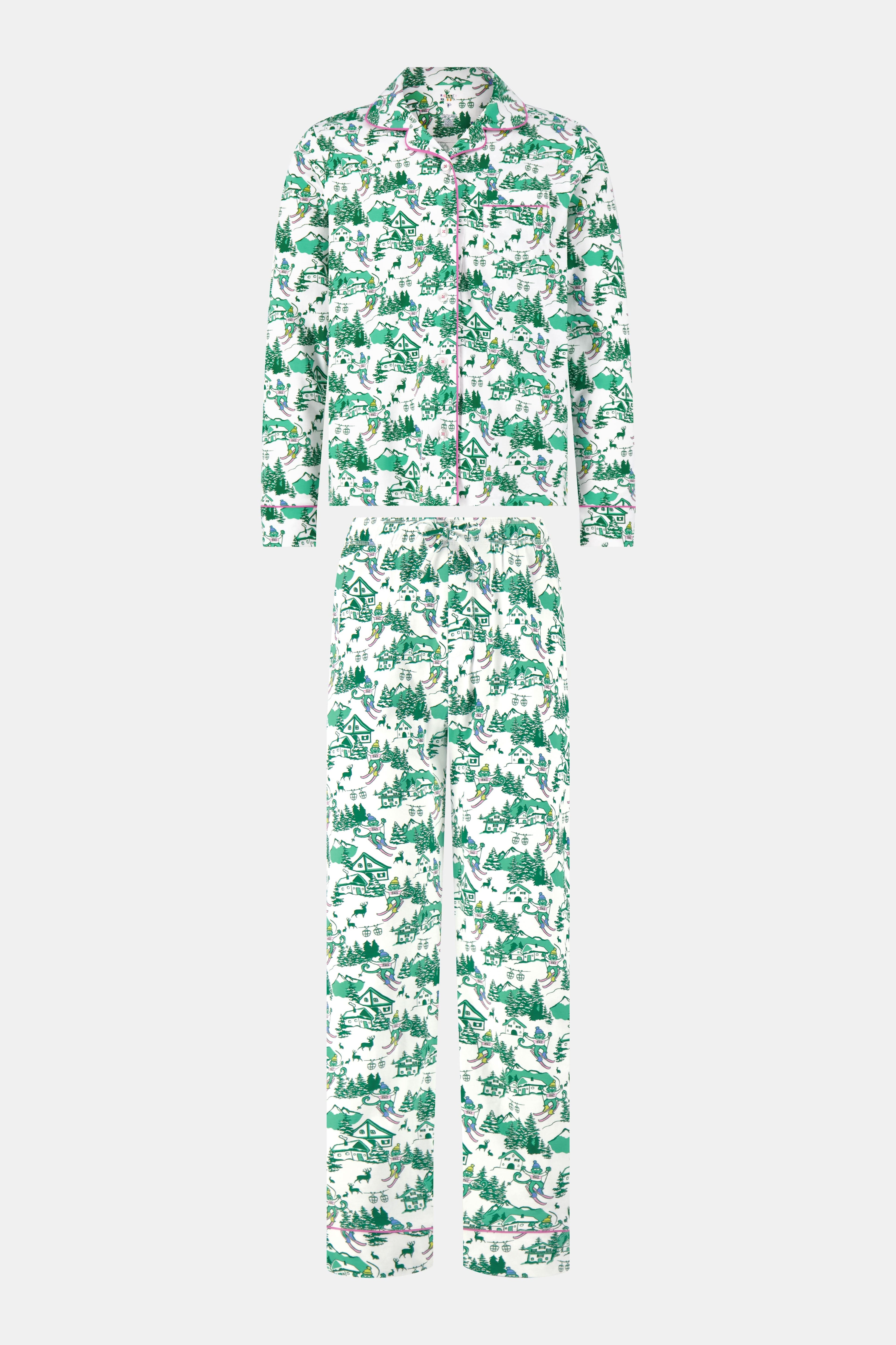 Mens Ski Toile Long Sleeve Polo Pajamas