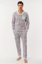 Mens Monkey Mas Patchwork Long Sleeve Polo Pajamas