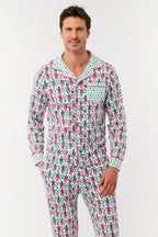 Mens Monkey Mas Patchwork Long Sleeve Polo Pajamas