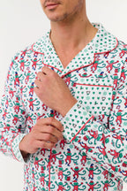 Mens Monkey Mas Patchwork Long Sleeve Polo Pajamas