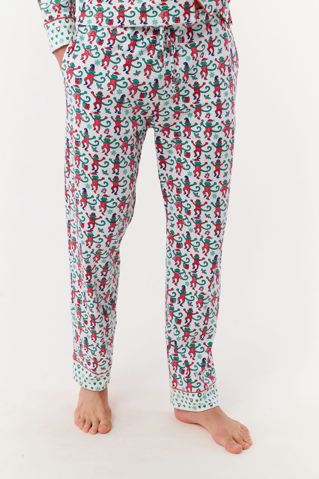Mens Monkey Mas Patchwork Long Sleeve Polo Pajamas