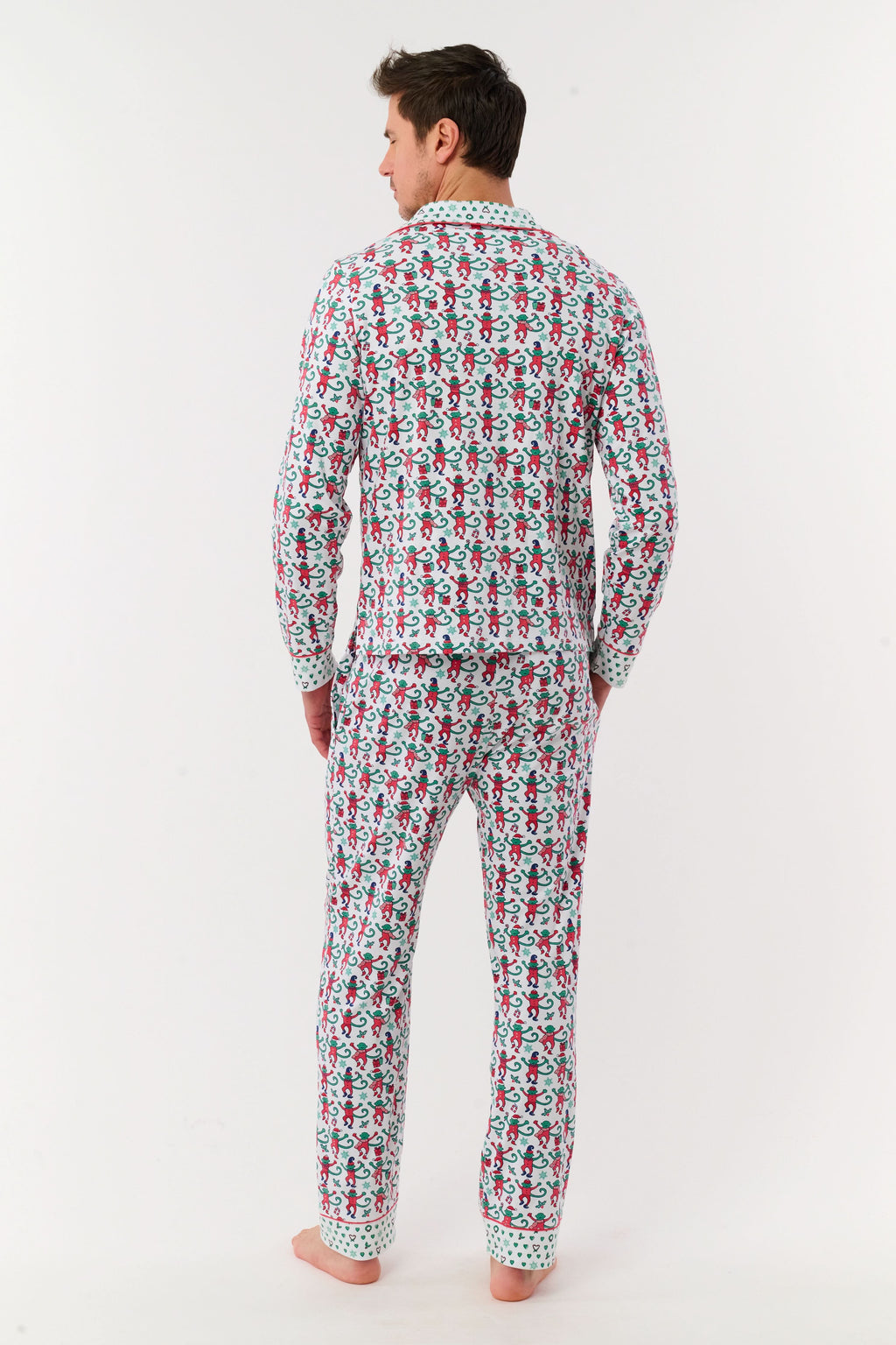Mens Monkey Mas Patchwork Long Sleeve Polo Pajamas