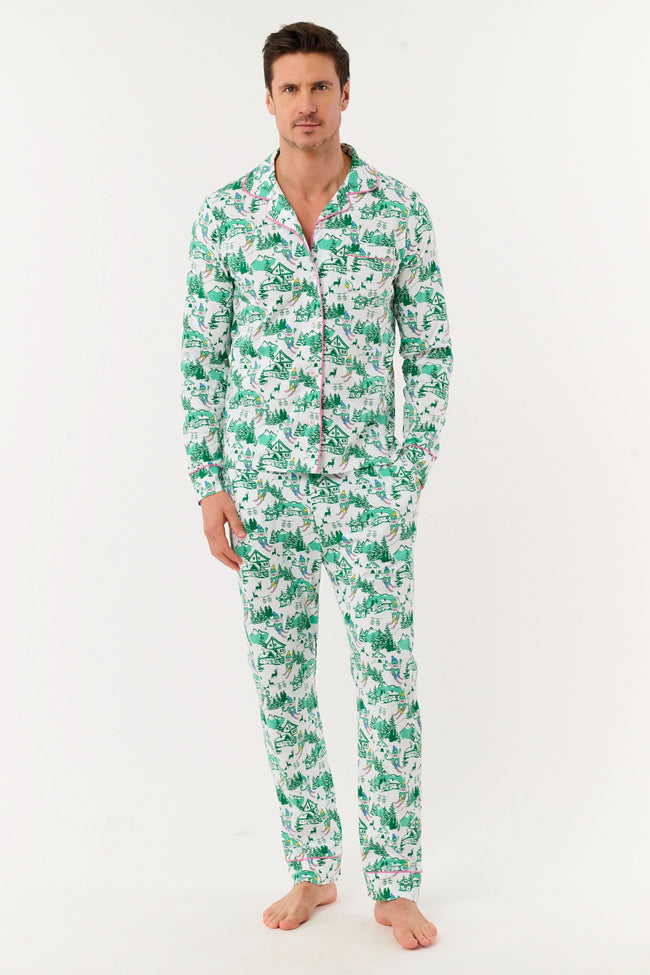 Mens Ski Toile Long Sleeve Polo Pajamas Hover Image