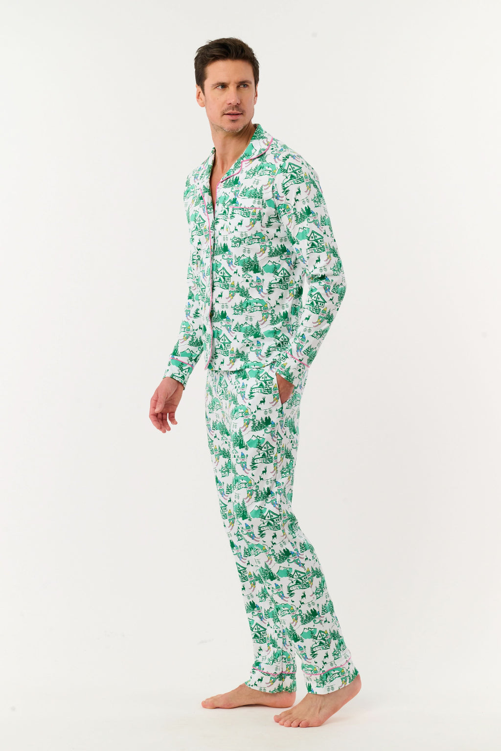 Mens Ski Toile Long Sleeve Polo Pajamas