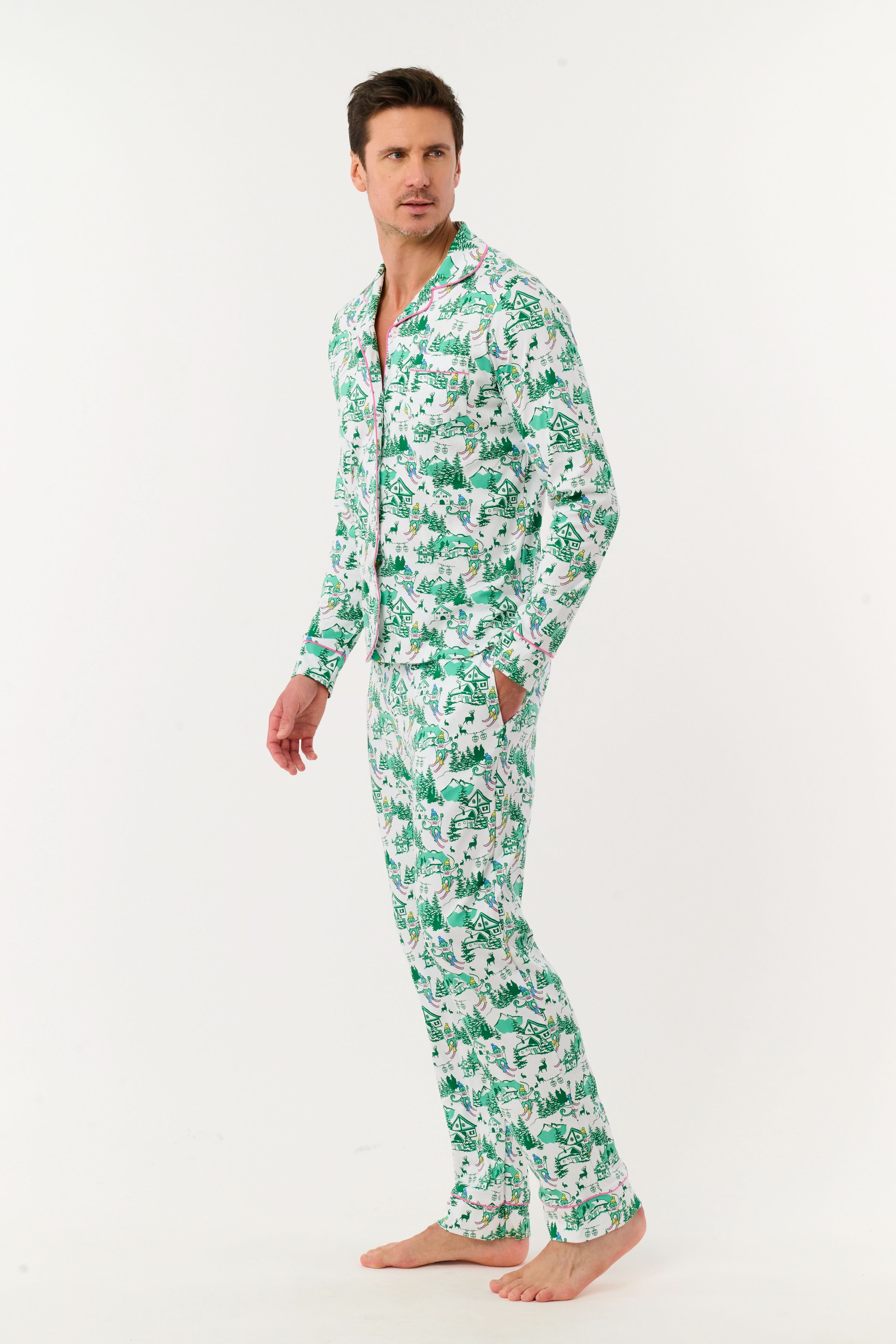 Mens Ski Toile Long Sleeve Polo Pajamas