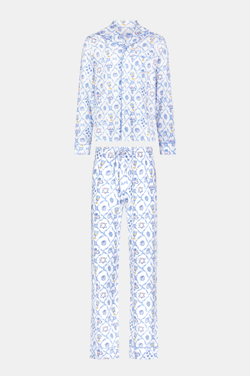 Mens Starry Nights Lattice Long Sleeve Polo Pajamas