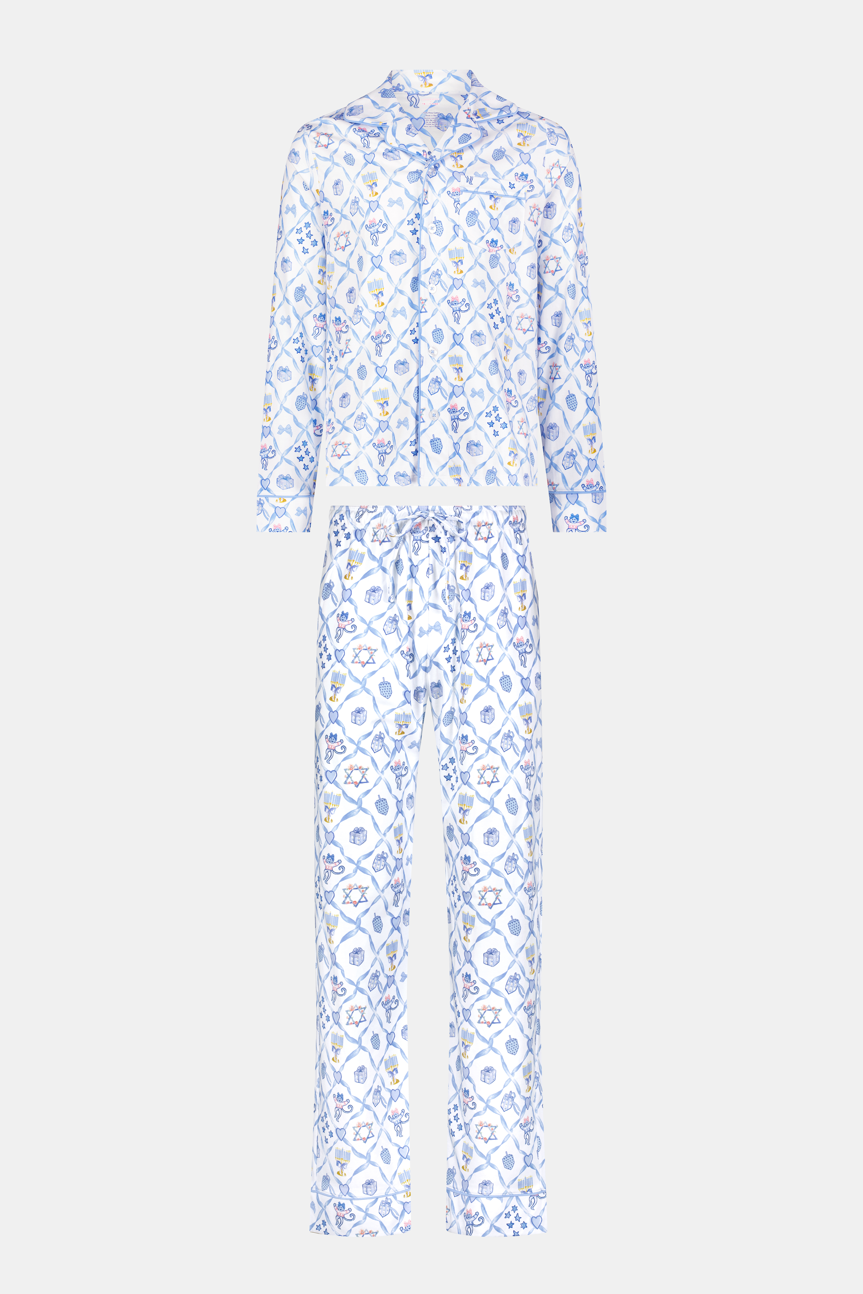 Mens Starry Nights Lattice Long Sleeve Polo Pajamas