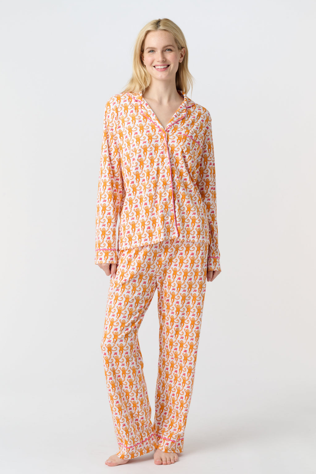 Monkey Long Sleeve Polo Pajamas