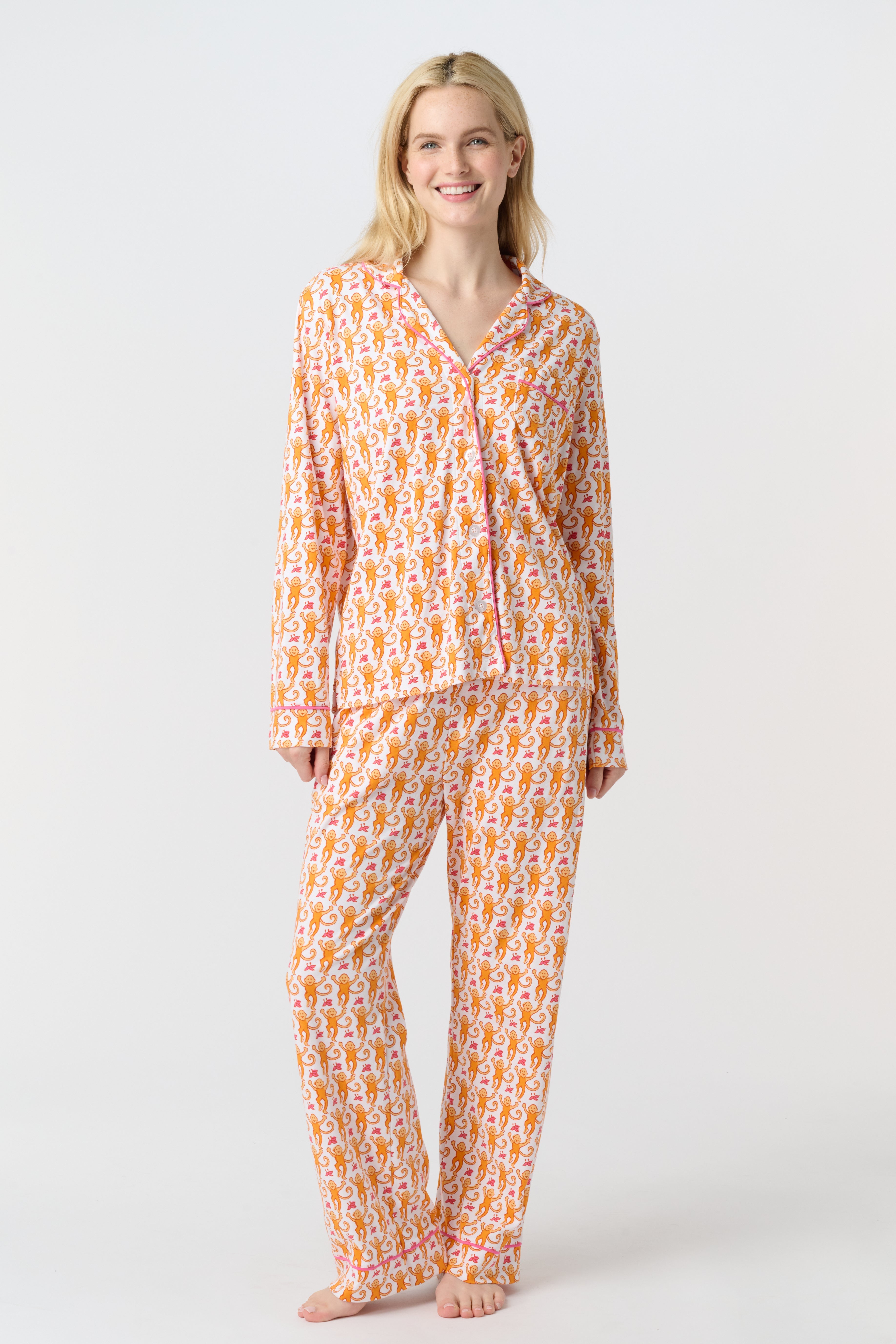Monkey Long Sleeve Polo Pajamas