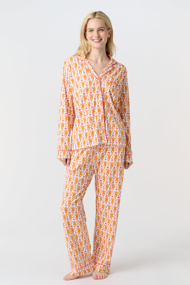 Monkey Long Sleeve Polo Pajamas Hover Image