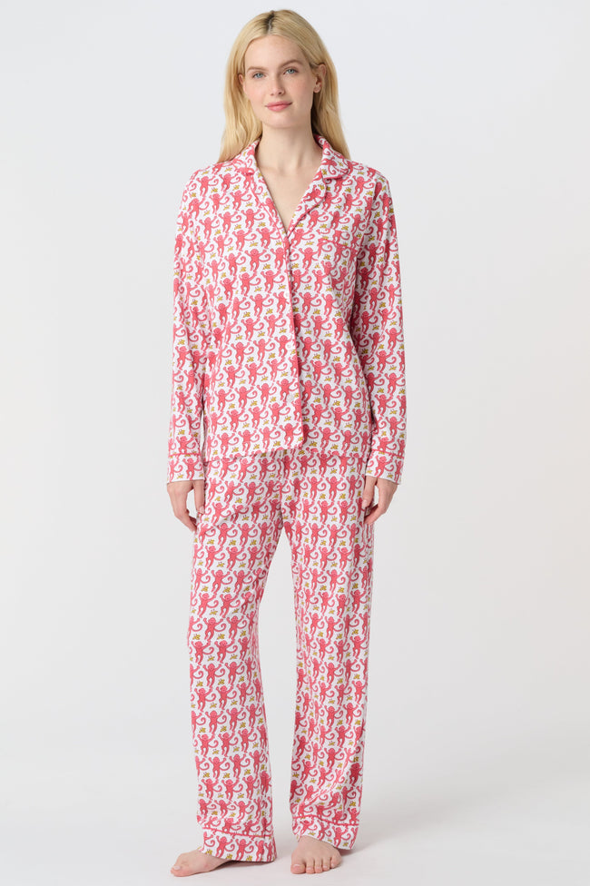 Monkey Long Sleeve Polo Pajamas Hover Image