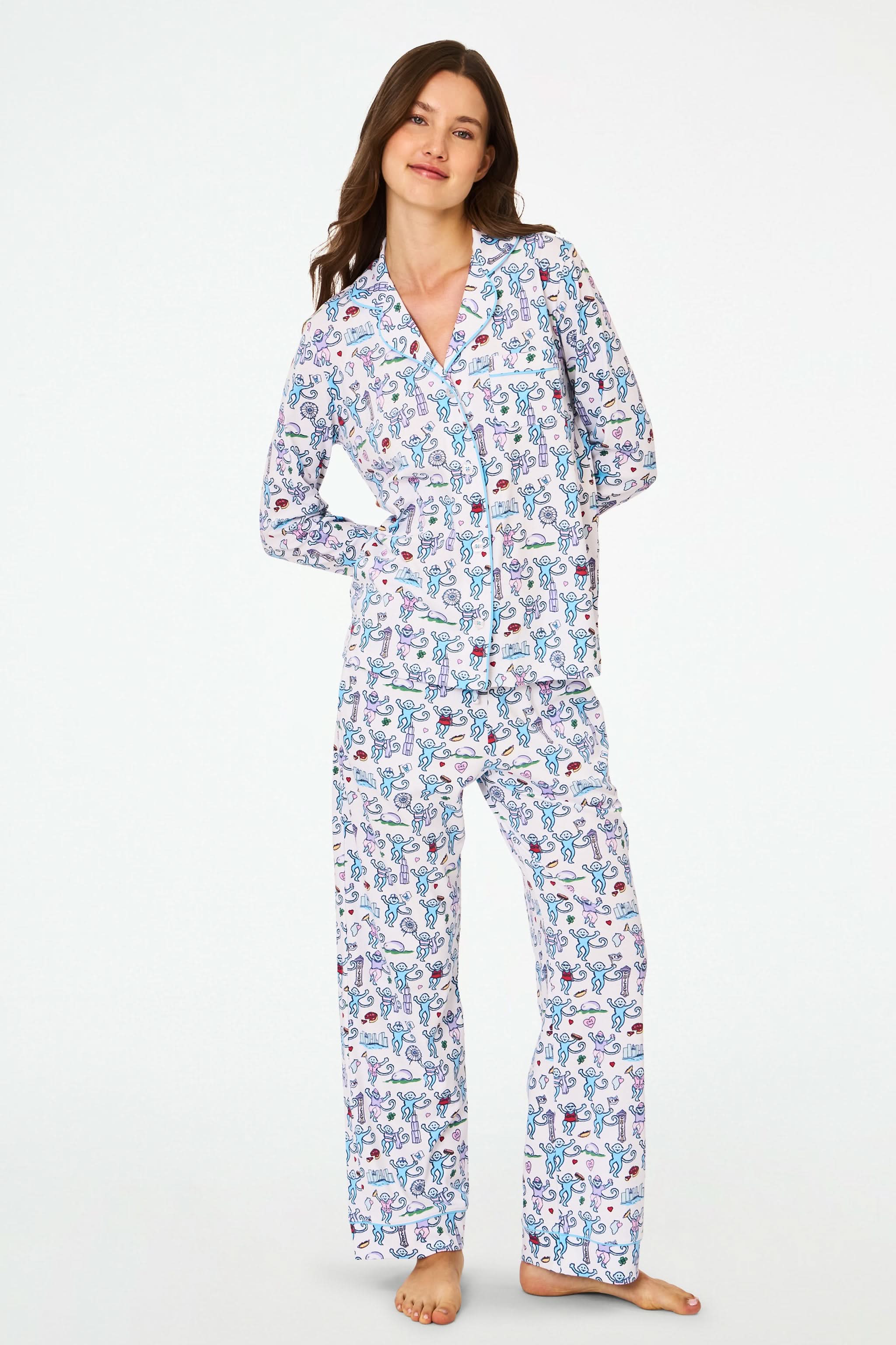 Chicago Monkey Long Sleeve Polo Pajamas