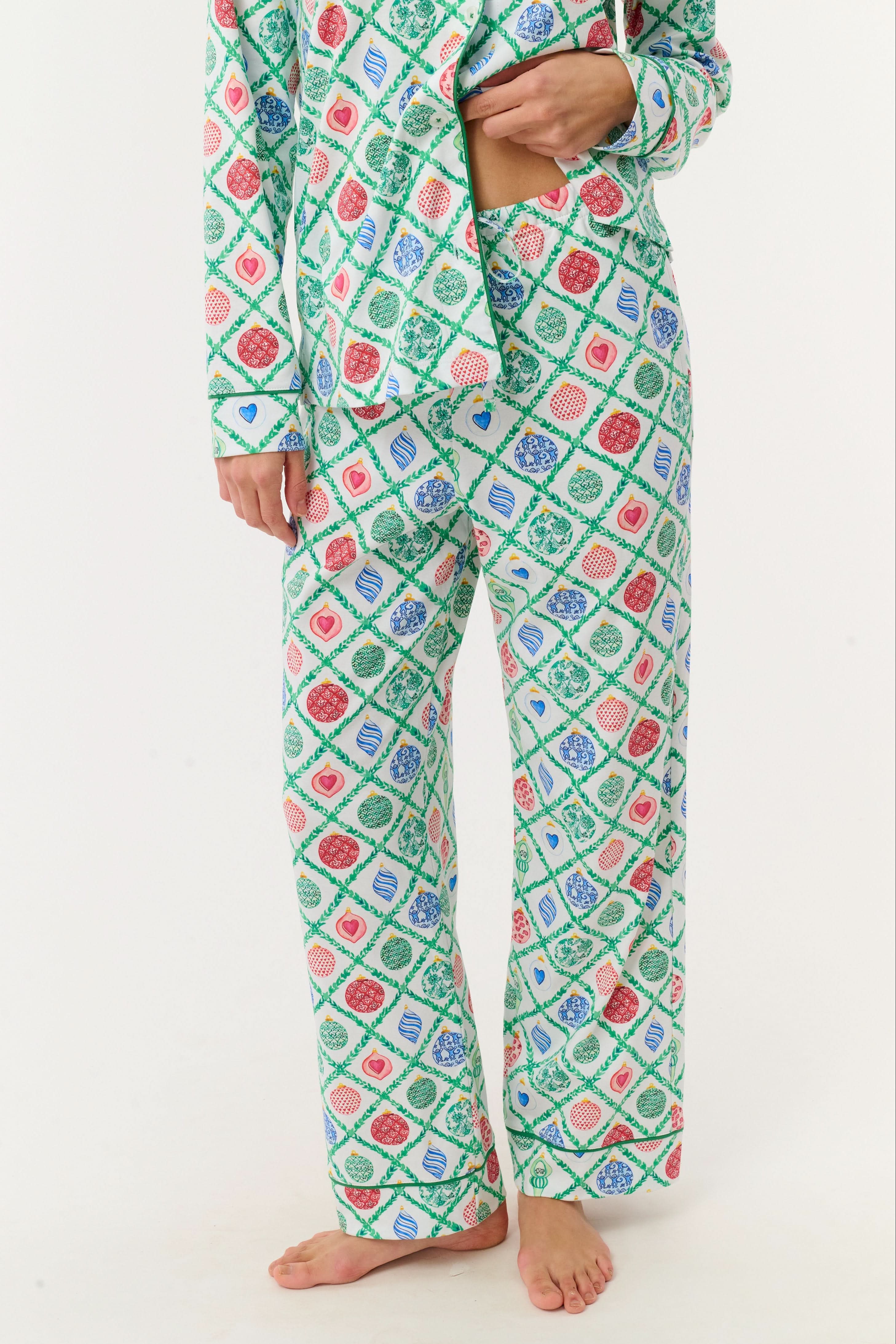 Ornament Trellis Long Sleeve Polo Pajamas