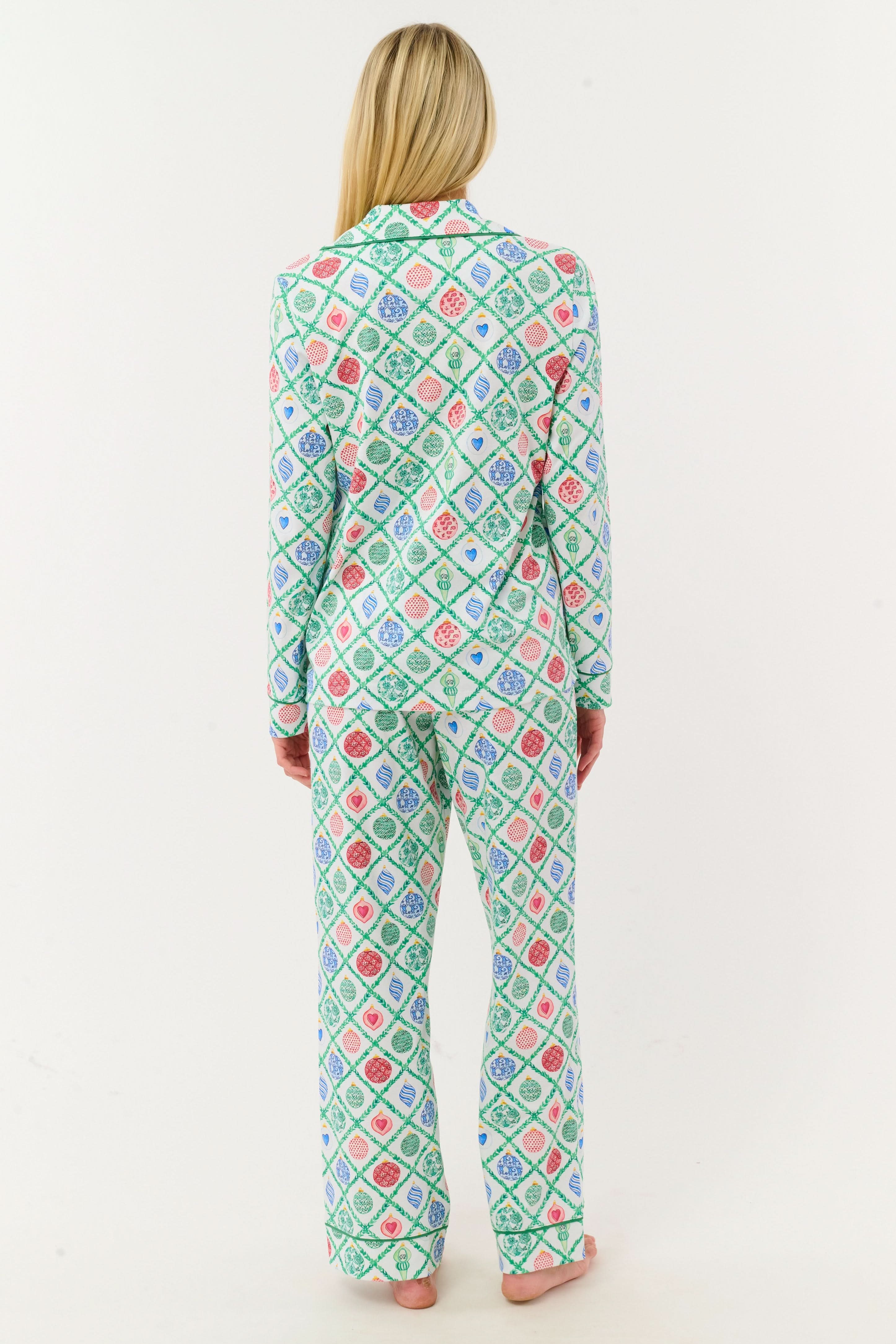 Ornament Trellis Long Sleeve Polo Pajamas